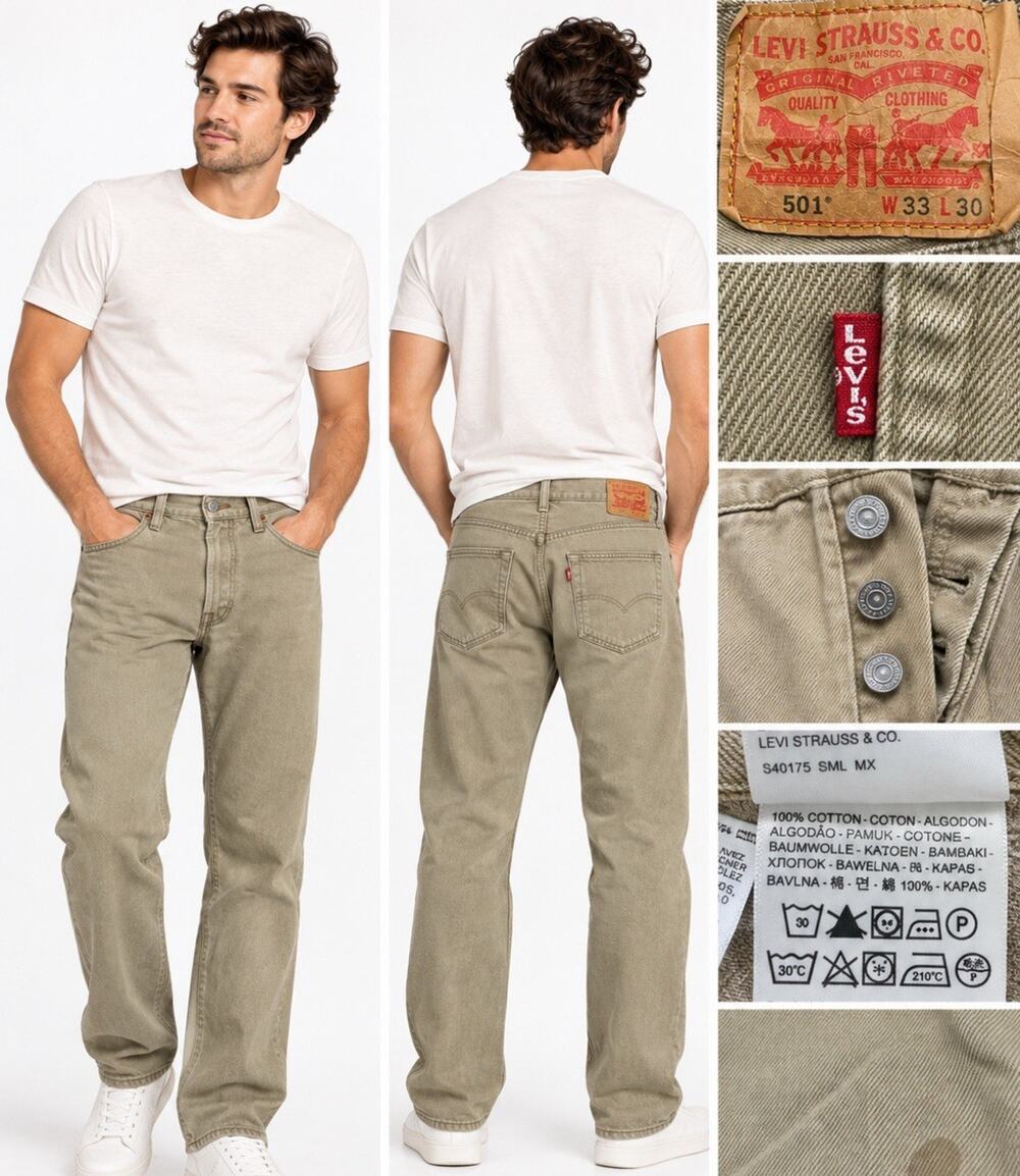 Workwear Levi's 501 Men's Straight Leg Button Fly Jeans Size 33x30 Khaki Tan